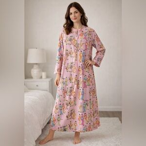 Natori Pink Geisha Print Long Sleeve Nightgown Size M Sleepwear satin